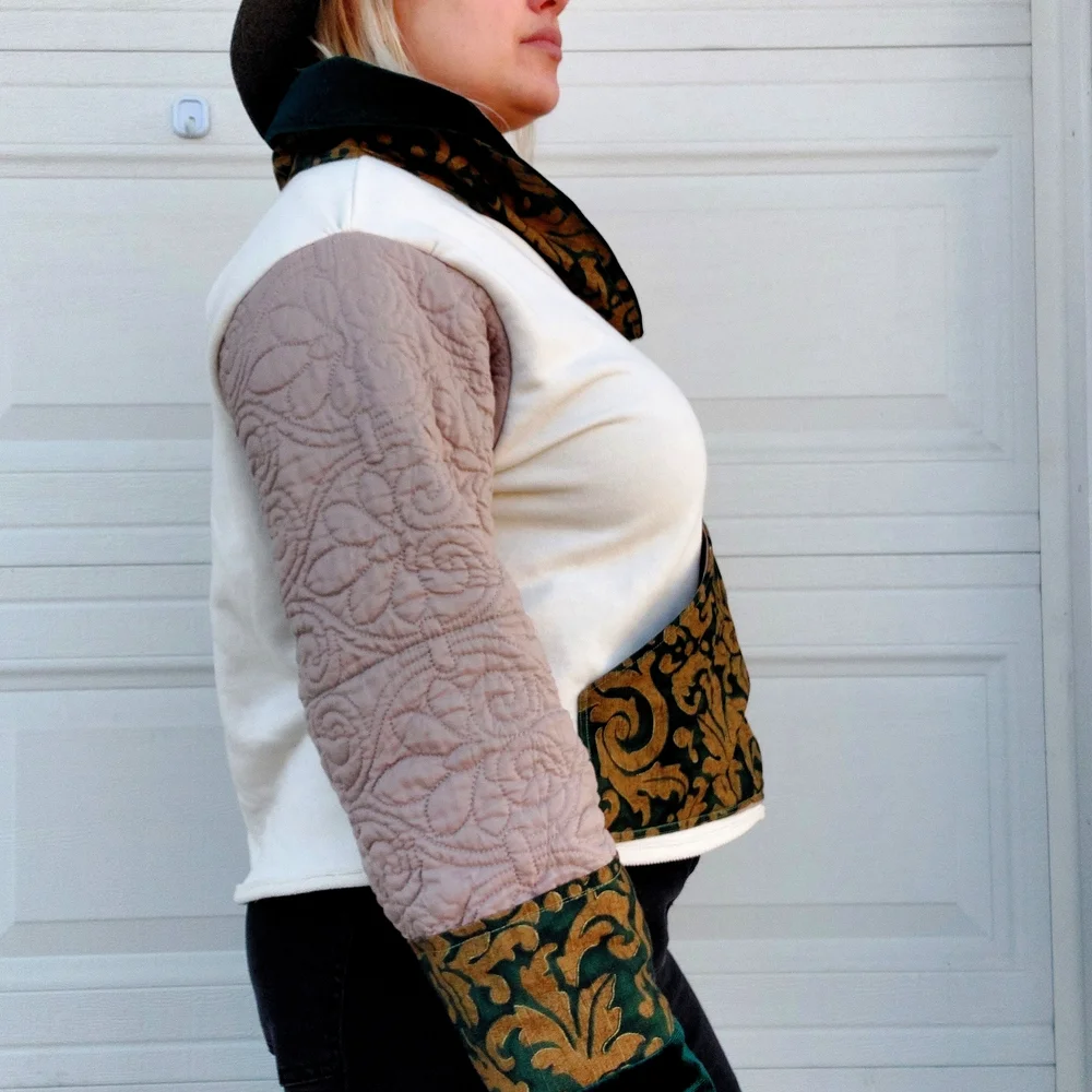 Lord Of The Rings Stylish V-Neck Sweater with Green Velvet Upcycled - Picture 5 of 8